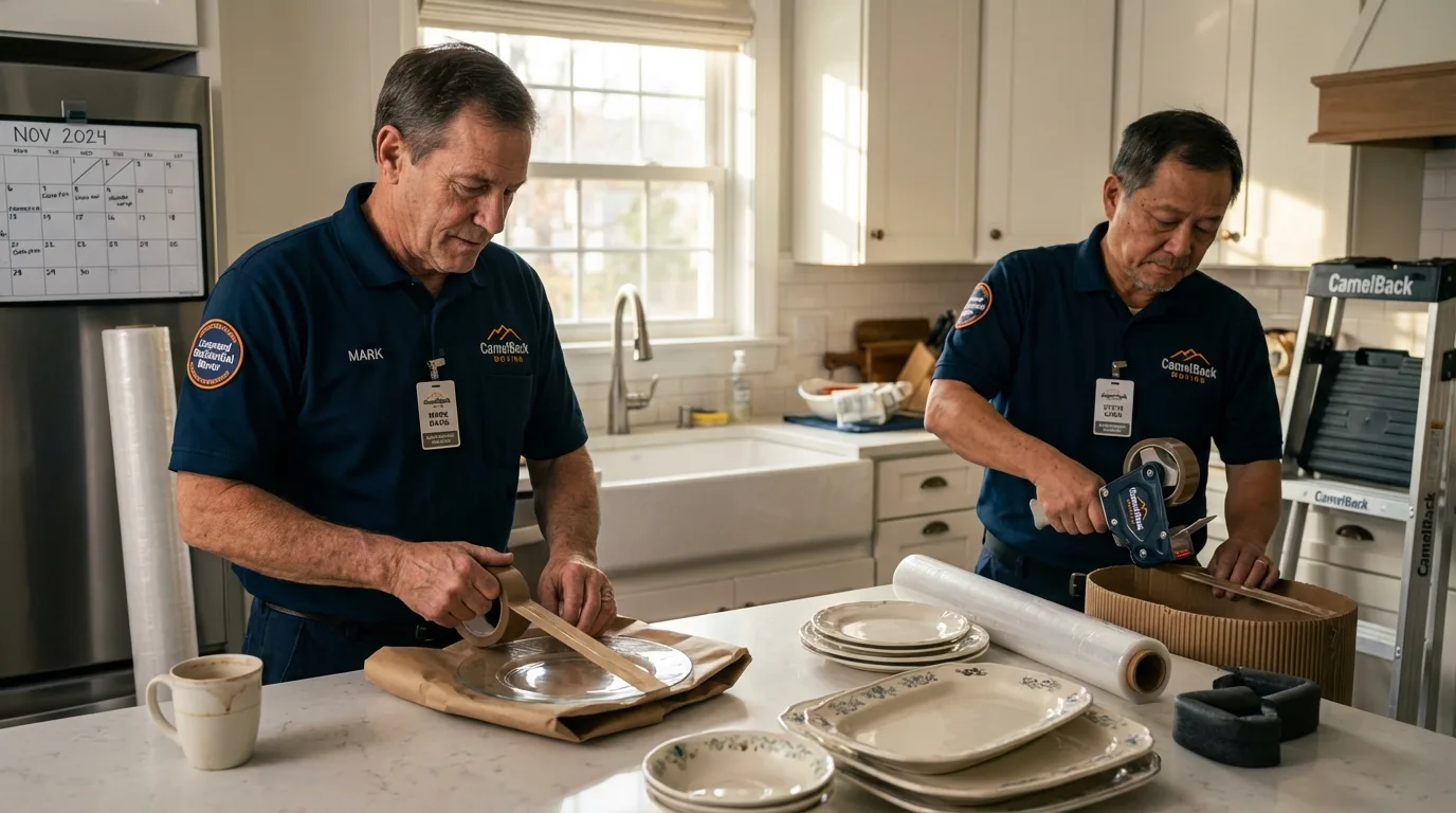 Professional crew packing kitchen dishware in Monroeville, IN